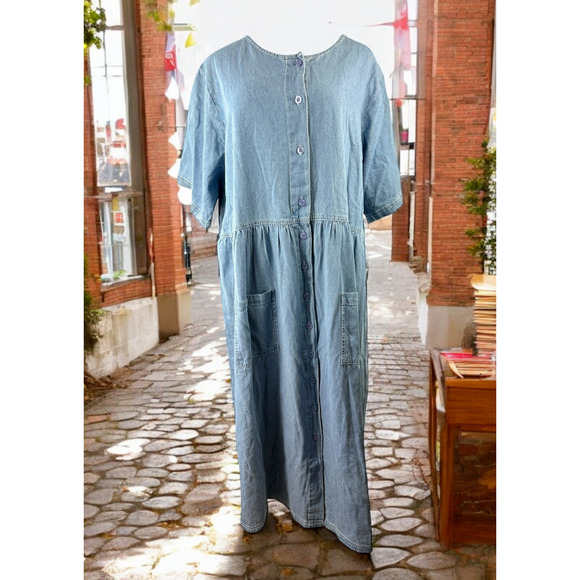 Main Street Blues Dresses & Skirts - NWT Mainstreet Blues Denim Jean Dress Button Front Full Length Plus Size 28W